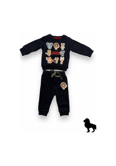 Erkek Bebek Hayvan Desenli Şardonlu Eşofman Takımı-14638 Lacivert
