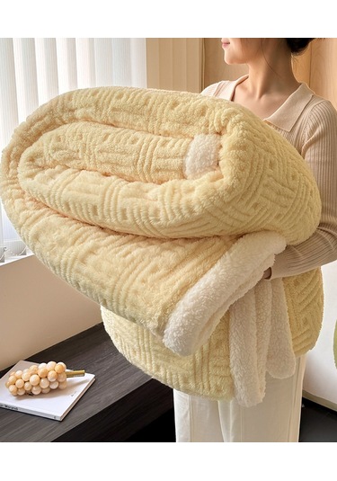 Kalınlaştırılmış Pamuklu Kadife Kuzu Kürkü Battaniye Öğle Uyku Örtüsü Daoxiang Yellow