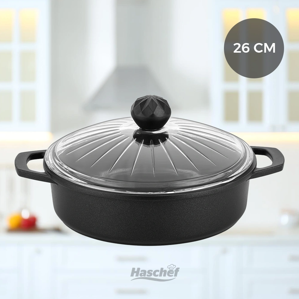 Elmas Basık Tencere - Kristal Tava 26 Cm Siyah