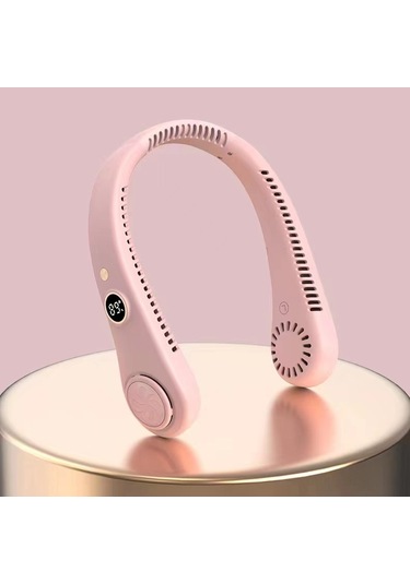 Padalink Usb Şarjlı Boyun Bağcıklı Süngersiz Fan - Dijital Göstergeli, Kolay Taşınabilir, Mini, Hareket İçin Uygun, Pembe 1500 Mah Batarya