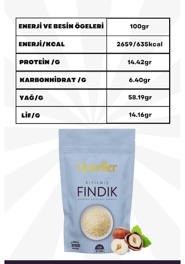Nutelier Kavrulmuş Kıyılmış Pirinç Fındık 500 G