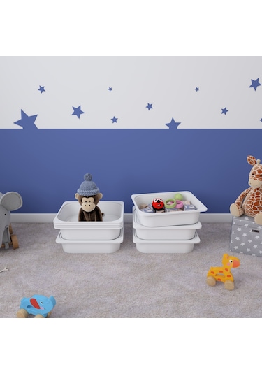 5 Adet Beyaz Kapaklı Çok Amaçlı Saklama Kutusu - Oyuncak Sepeti 5ks5k Beyaz