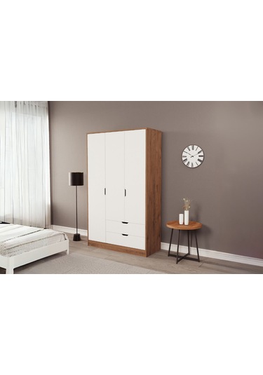 Moderno Trio 3 Kapaklı 2 Çekmeceli Gardırop Şık Ve Fonksiyonel Depolama Alanı Atlantik Çam - Beyaz