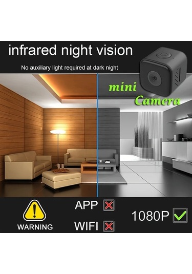 Xuweiwei Mini Security Camera 64gb 1080p Gece Görüşlü Taşınabilir Kamera Dahili Bataryalı Aı Hareket Algılama Usb Şarj Ev Pet Güvenliği Siyah