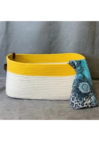 Uretti - Fatma 7987 - El Yapımı Doğal Ve Modern Dekoratif Dolap İçi Düzenleyici Sepet / Organizer Sarı