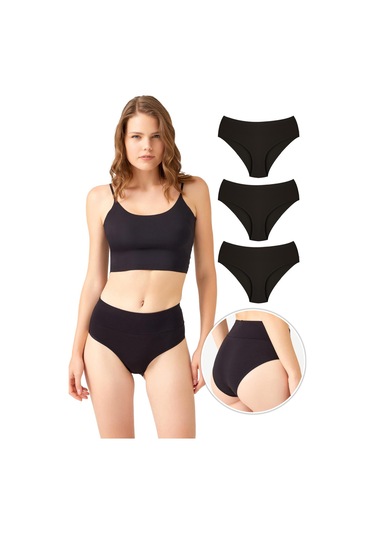 Pamuklu Yüksek Bel Toparlayıcı Kadın Bikini Külot 3'lü Paket - 2 Çok Renkli 2