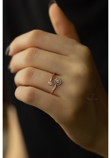 Yuvarlak Tek Taş Elmas Model 925 Ayar Ayarlanabilir Gümüş Yüzük