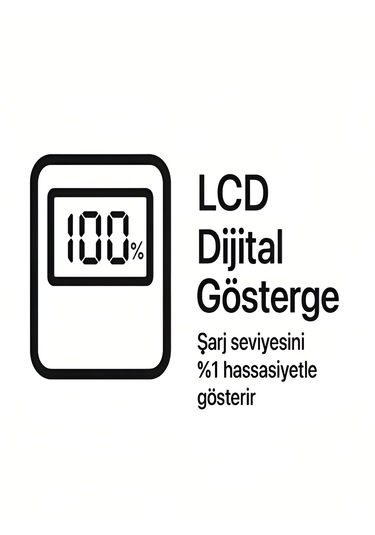 10000mah Lcd Dijital Göstergeli 35w Hızlı Şarjlı Powerbank - 56cm Type-c Kablolu Siyah