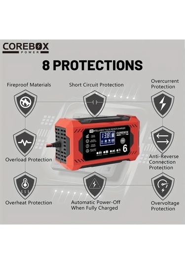 Chuangyinshop Red 12v 6a Corebox Akıllı Akü Şarj Cihazı Lcd Ekran Araç Kamyonet Motosiklet Aküsü