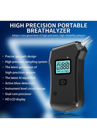 Motion003 Profesyonel 0.20 Bac Alkol Test Cihazı 1 Adet Cihaz + 5 Nozul Yüksek Doğruluklu Taşınabilir Lcd Ekran Abs Gövde Aaa Pil