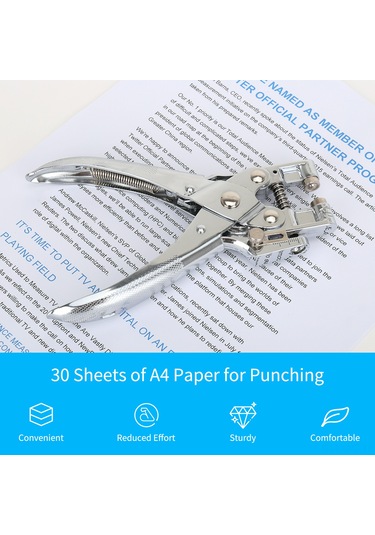 Aubyhe Metal Perforetatör, 30 Sayfa Kapasitesi, 4-13mm Uyumlu Giriş Derinliği, 5mm Delik Çapı - El İle Kullanım Gümüş