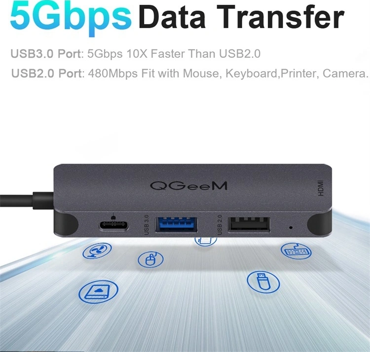 Sones Qgeem Uh04-1 4'ü 1 Arada Usb 3.0 Çok İşlevli Tip-c Uzatma Hub Adaptörü Gümüş Gri