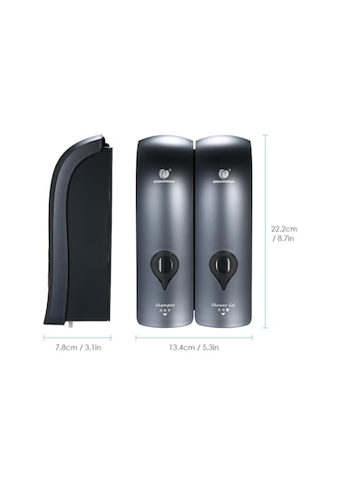 Leezsing Chuangdıan 300ml 2 Delme Yok Duvara Monte Çift Başlıklı Manuel Sabunluk Banyo Duş Jeli Sıvı Şampuan Dağıtıcı Tutucu--gri