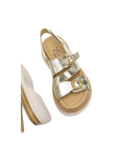 Elit Vesta Kadın Hakiki Deri Düz Sandalet Altın Altın