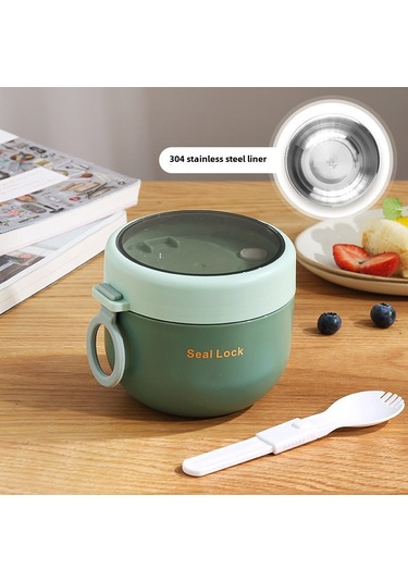 Dianziye 304 Paslanmaz Çelik Isı Saklama Kupa, Büyük Kapasite, Kapaklı Ve Kaşık Dahil, Öğrenci-ofis Çalışanı İçin Taşınabilir Kahve-süt-ovay Kasesi Kuzey Avrupa Yeşili, Hy-600a