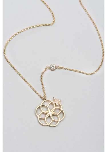 Yaşam Çiçeği 18 Ayar Sarı Altın Kaplama 47 Cm Gümüş Anne Kolyesi