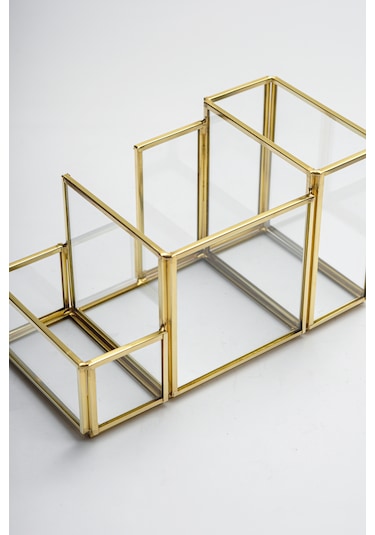 Kalemlik Cam Organizer Pirinç & Gold