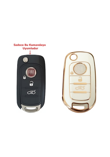 Fiat Egea Uyumlu Nano Kumanda Anahtar Kılıfı Oto Anahtarlık 3 Tuşlu Beyaz - Gold