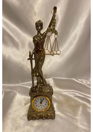 Avukat Adalet Kadın Heykeli Themis Terazi Dekoratif Hakim Savcı Saatli