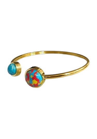 Çelik Mavi Kırmızı Sarı Detaylı Altın Renkli Kararmaz Kadın Bilezik Bileklik Çelik