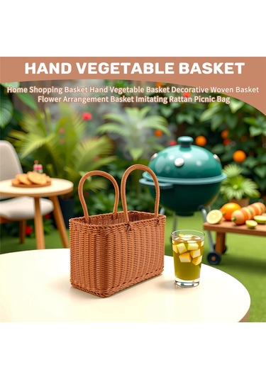 Xiaaokeji Ana Sayfa Alışveriş Sepeti El Sebze Sepeti Dekor Dokuma Rattan Çanta Kahverengi