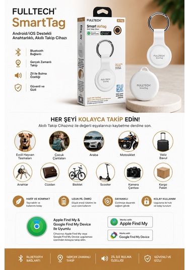 Fulltech Smarttag A Tag Akıllı Takip Cihazı İos Ve Android Uyumlu Bluetooth Takip Cihaz