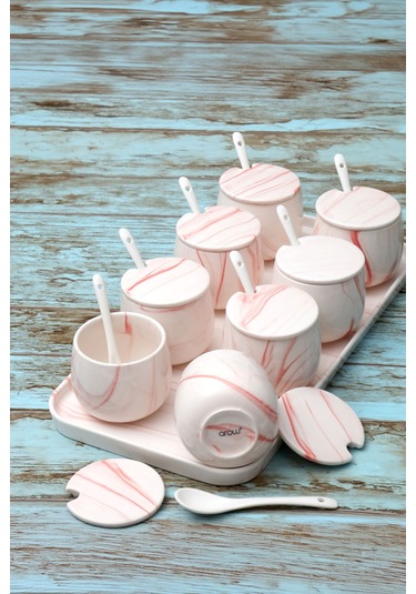 Arow Tr-3014 Linda Pembe 25 Parça Porselen Baharat Takımı Pembe