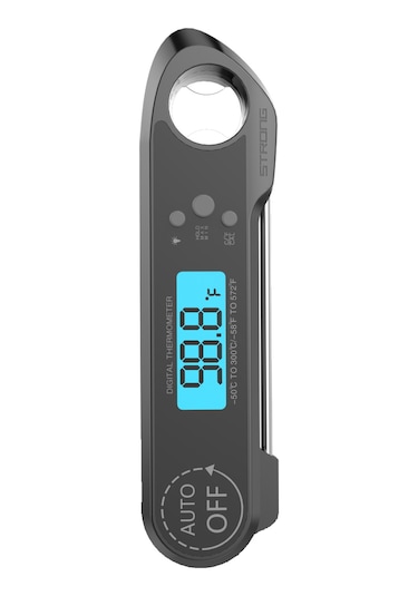 Monyee Siyah Füme Mutfak Termometresi - Ip67 Su Geçirmez, Çelik Prob, Lcd Ekran, Şişe Açıcı Ve Manyetik Tutucu Siyah