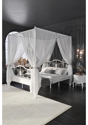 Argimo Pero Sultan Çift Kişilik Metal Beyaz Karyola 140 x 200 Cm (Cibinliksiz)