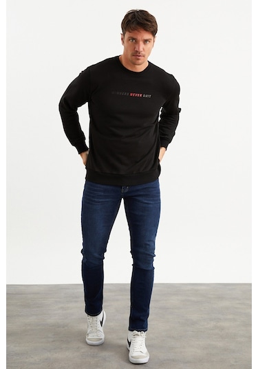 Mysport 5013 Erkek Bisiklet Yaka Baskılı Sweatshirt-siyah Siyah