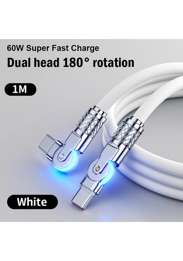 Çift Dönen Hızlı Şarj Kablosu Usb C Tip-c Şarj Cihazı Sıvı Silikon Kablo Huawei White 1m Diğer