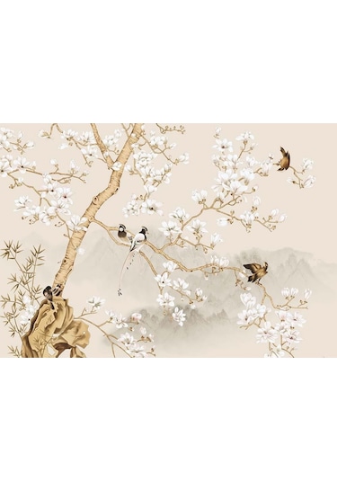 Ağaç Dalları Üzerinde Kuşlar Vintage Duvar Kağıdı