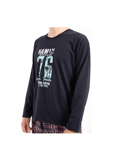 Tampap 2170 Baskılı Uzun Kol Erkek Pijama Takımı - Lacivert