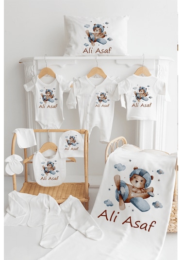 Bebewini Pamuk Baskılı 11'li İsimli Hastane Çıkışı M21 Ekru