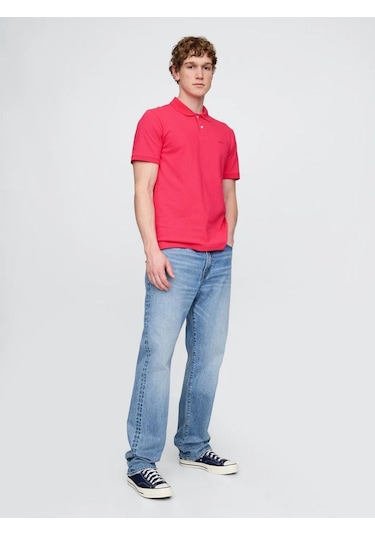 Logo Piqué Polo Yaka Erkek T-shirt Fuşya-7587 Fuşya