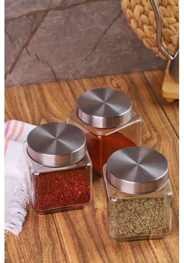 Metal Kapaklı 3'lü Borosilikat Cam Kavanoz Baharatlık 570 ML