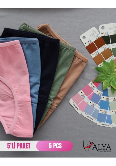 Alya Underwear Kız Çocuk Kalpli Dokuma Lastik Pamuklu Kumaş Slip Külot 5'li Paket 5 Adet Beyaz Renkli P14