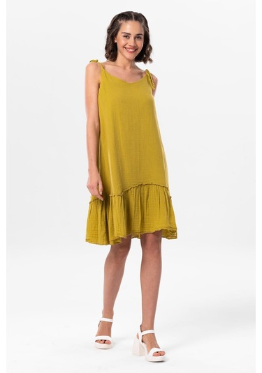 Askılı Serra Volanlı Kısa Yazlık Müslin Elbise Yağ Yeşili Ygysl-yağ Yeşili Yeşil