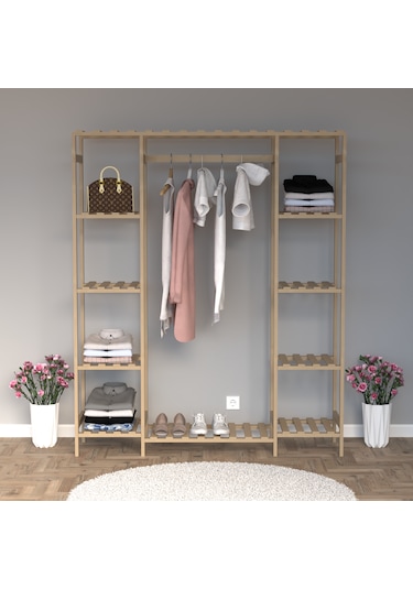Ahşap Gardırop, Masif Ahşap Dolap, Açık Dolap 150x40x180 Ahşap