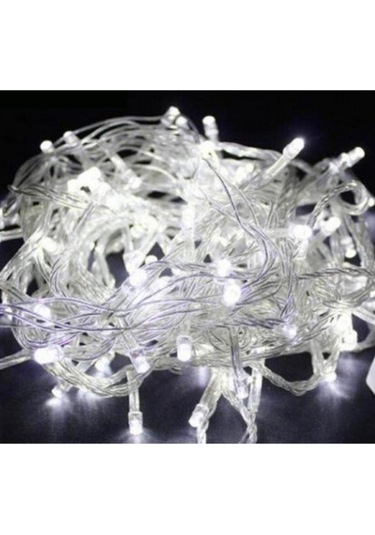 8 Fonksiyonlu 100 Ledli 10 M Fişli Led Dekor Lambası Beyaz Renk Dekoratif Yılbaşı Ağacı Işığı