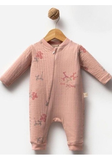 Kız Bebek Desenli Şapkalı Tulum-15304 Pudra