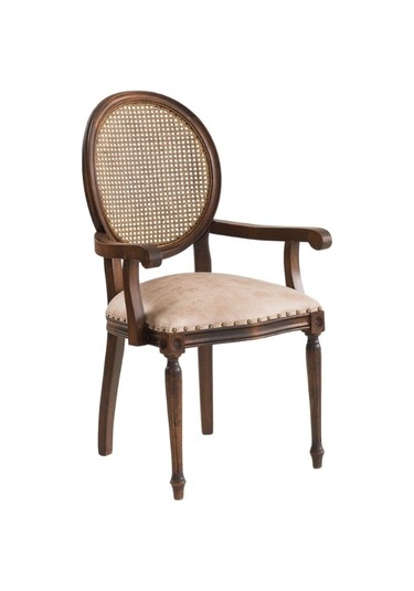 Madalyon Kolçaklı Hazeranlı Ahşap Klasik Sandalye Ceviz