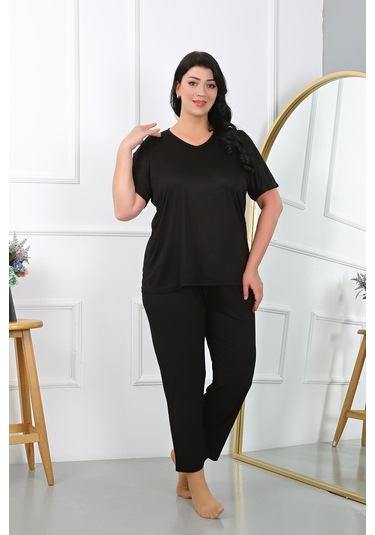 Akbeniz Kadın Büyük Beden Kısa Kol Penye Pijama Takımı Siyah 202405-siyah Siyah Akbeniz Kadın Büyük Beden Kısa Kol Penye Pijama Takımı Siyah 202405-siyah Siyah
