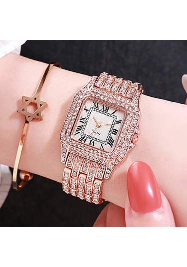 Vkemall Kadınlar İçin Roman Desenli Tam Taşlı Kare Kadran Kvartz Kol Saati - Xr4565 Modeli Gümüş Renkli Zeytinyağlı Kordonlu Elegan Saat Silver