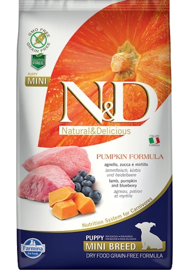 N&D Tahılsız Bal Kabaklı Kuzu Etli ve Yaban Mersinli Küçük Irk Yavru Köpek Maması 2.5 KG