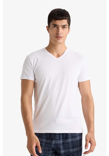 Defacto Slim Fit Dar Kesim V Yaka Üst L4884az25auwt34 Beyaz