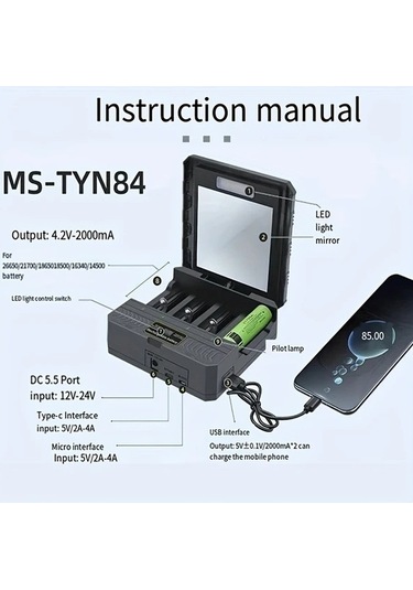 Besthome1 Dream011 Siyah Yuvalı Güneş Enerjili 3.7v Usb Li İon Pil Şarj Cihazı 26650 21700 18650 Kullanıcıya Yönelik Şarj Ünit