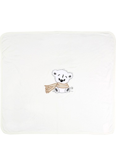 %100 Pamuklu Yenidoğan Çift Katlı Penye Bebek Battaniyesi Krem