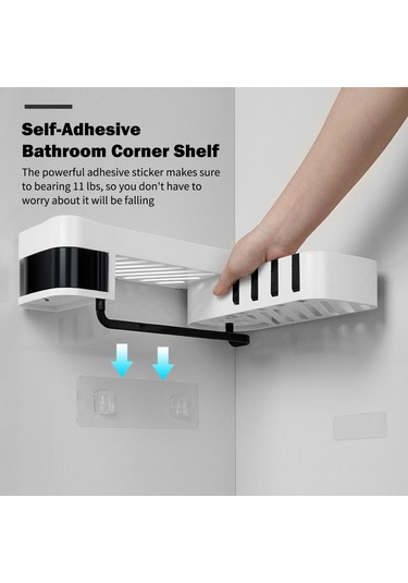 Yaleker Duvar Monteli Dönerli Duş Dolabı - 2 Katlı Plastik Depolama Rafı, 11 Lb Yük Taşıma, Delme Yok, Banyo/mutfak Uygun Beyaz - Gri