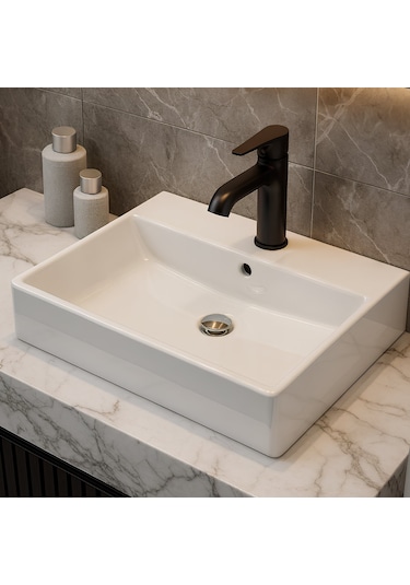 Turavit Vega Dikdötgen Beyaz Delikli Lavabo 80x45 Cm Vg0080 Diğer